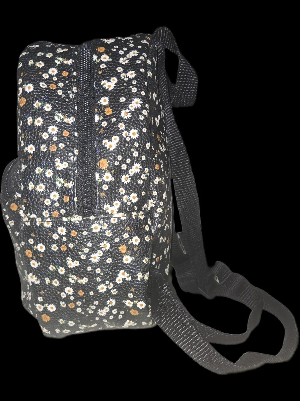 Arizona Jean Company Black Mini Backpack with White and Brown Daisy Print